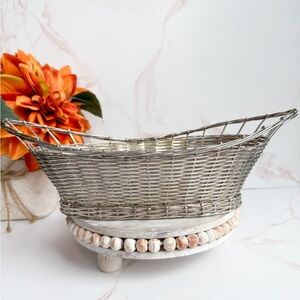 Vintage Mid-Century Modern MCM French-Style Silver Plate Woven Basket